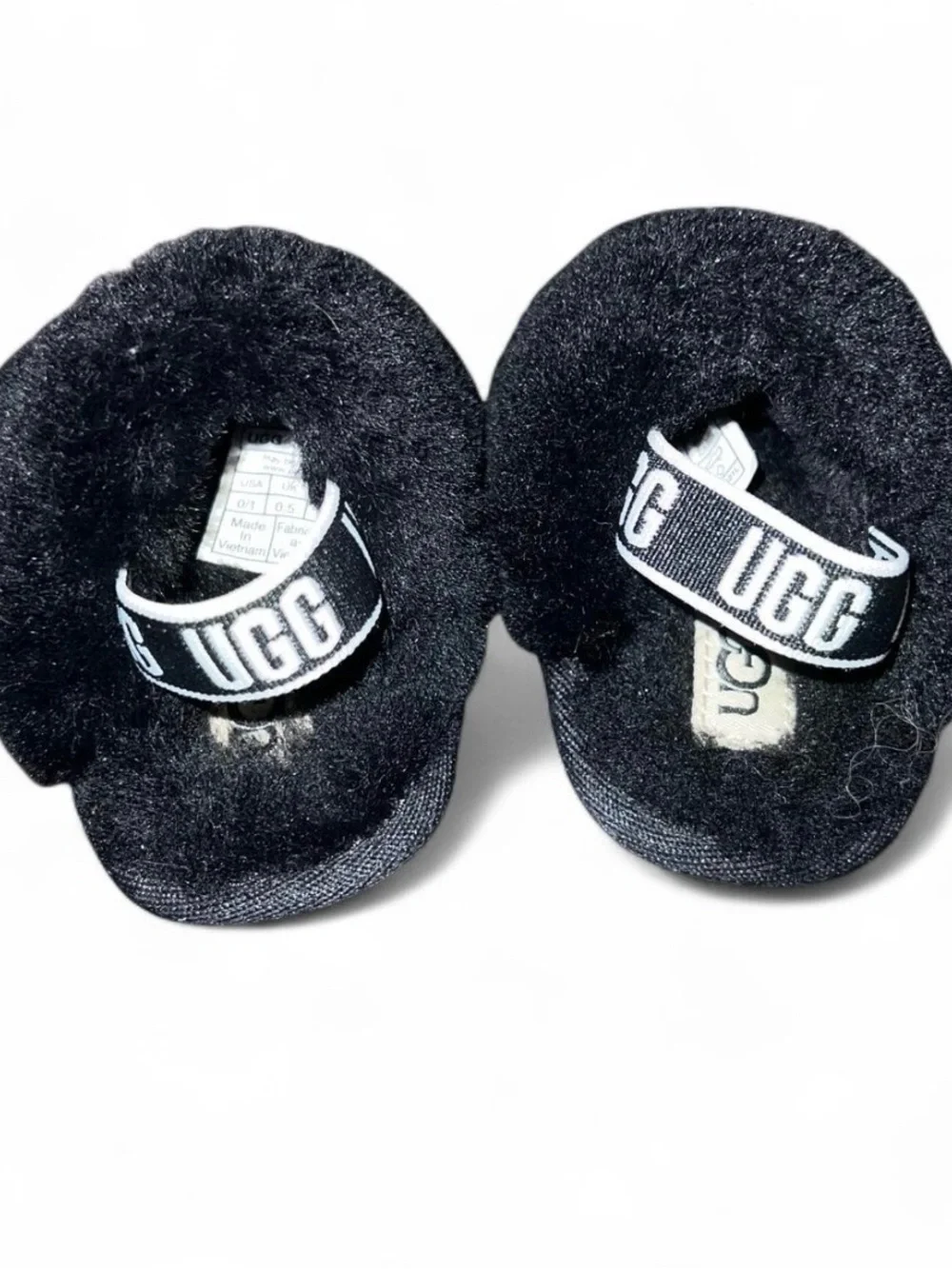 UGG Black Faux Fur Baby Slide Sandals size 0/1c NWOT